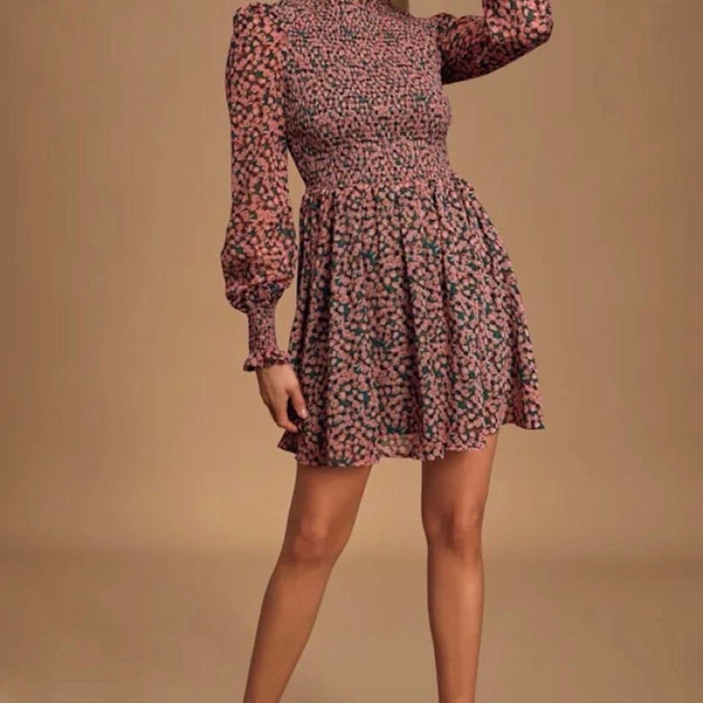 Lulus Skater Dress Womens S Floral Forever Smocked Chiffon Mini Feminine Cottage